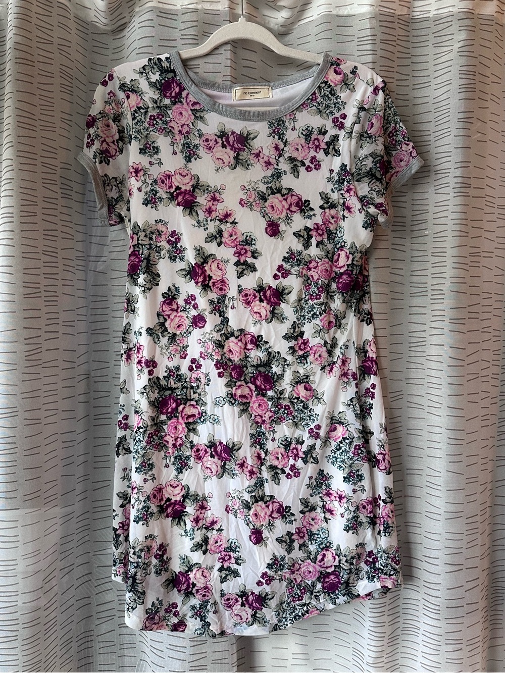 Floral Short Sleeve Mini Dress - Pink Floral on White